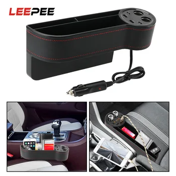 

LEEPEE Car Seat Side Slit Pocket Seat Crevice Gaps Storage Box USB Charger Cigarette Lighter Car Organizer Car Accessories