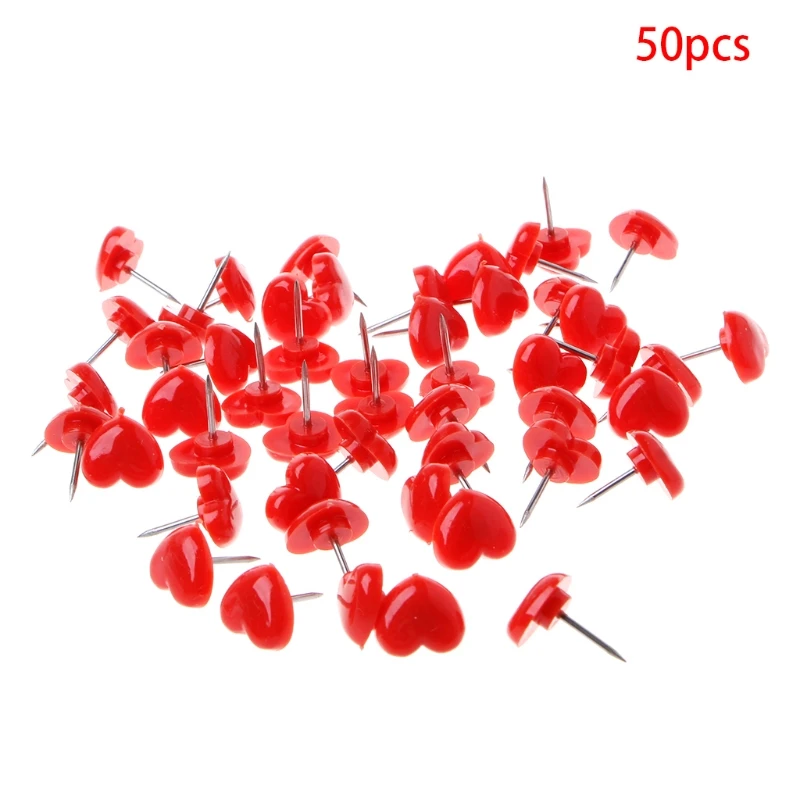 Chinchetas de empuje en forma de corazón, 50 Uds. De plástico en forma de corazón, color rosa/rojo, material escolar de oficina C26