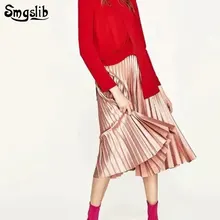 Повседневная Базовая модная универсальная плиссированная бархатная розовая винтажная юбка с высокой талией Новая модная женская юбка