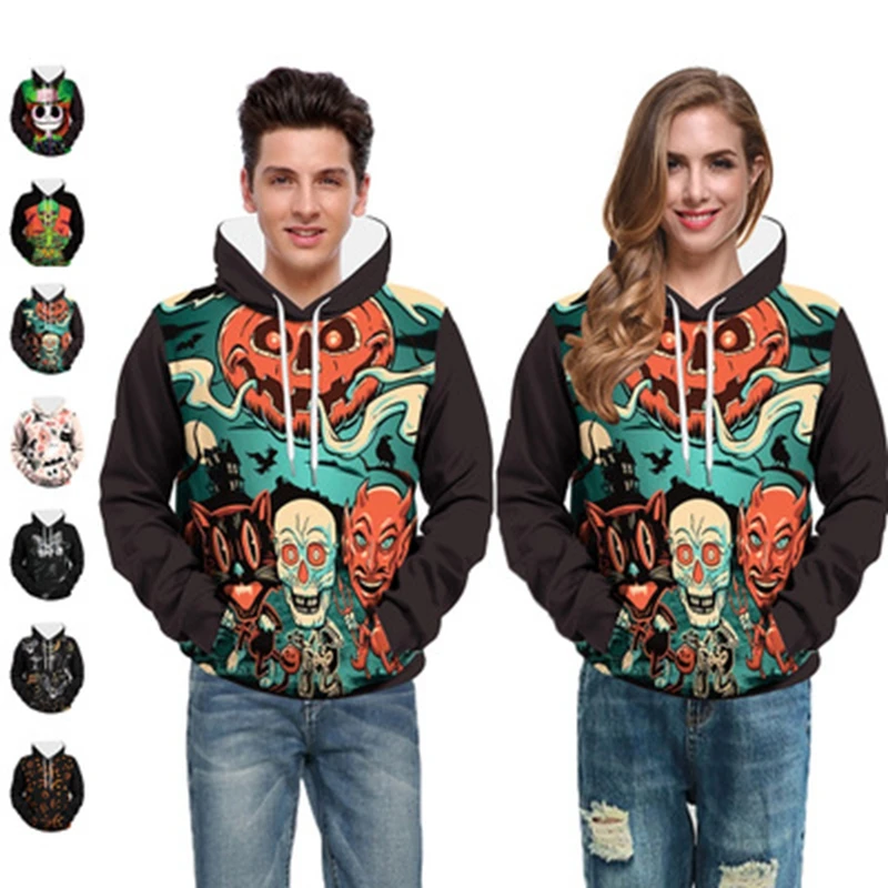 

Halloween Sweatshirt Couple Oversized Hoodies Pumpkin Graphic Zip Up Hoodie Black Plus Size Fall Winter Clothes Women Pullovers