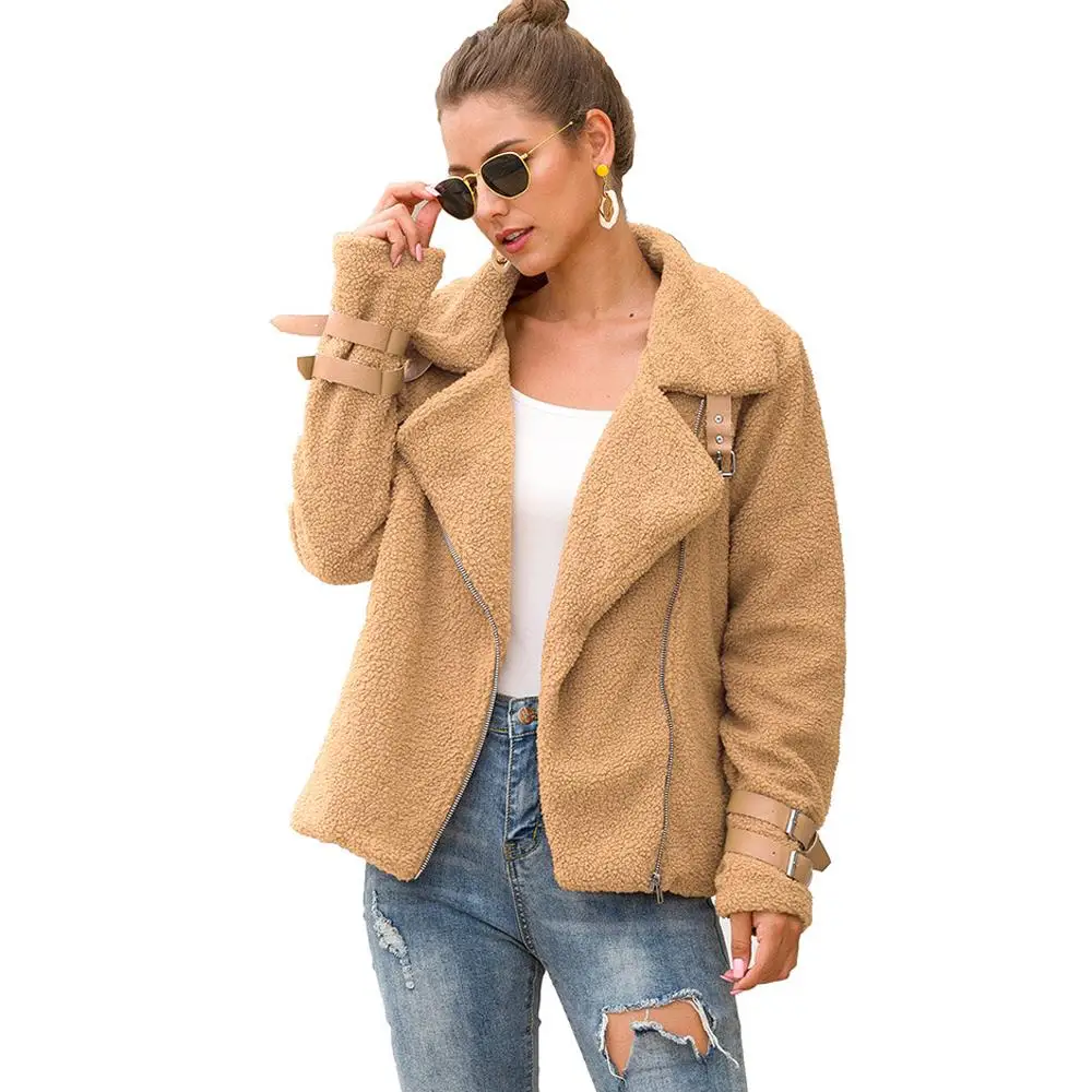 

Autumn Winter Faux Fur Coat Women Oversize Casual Zipper Teddy Coat Turn-down Collar Fur Jacket Female Thick Warm Outwear 2019