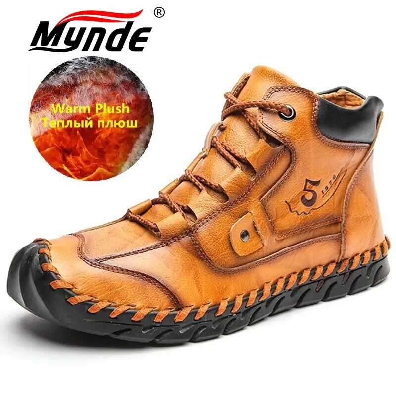 

Men's Winter Boots Handmade Leather Men's Ankle Boots Plush Warm Men's Snow Boots Outdoor Comfortable Men's Motorcycle Boots