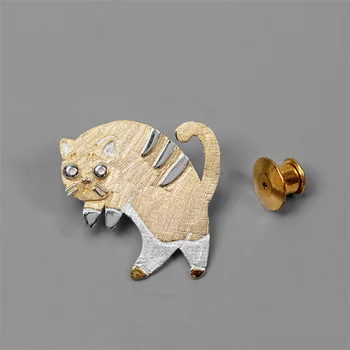 

INATURE 925 Sterling Silver Lovely Fat Cat Animal Brooch Pin For Women Gift