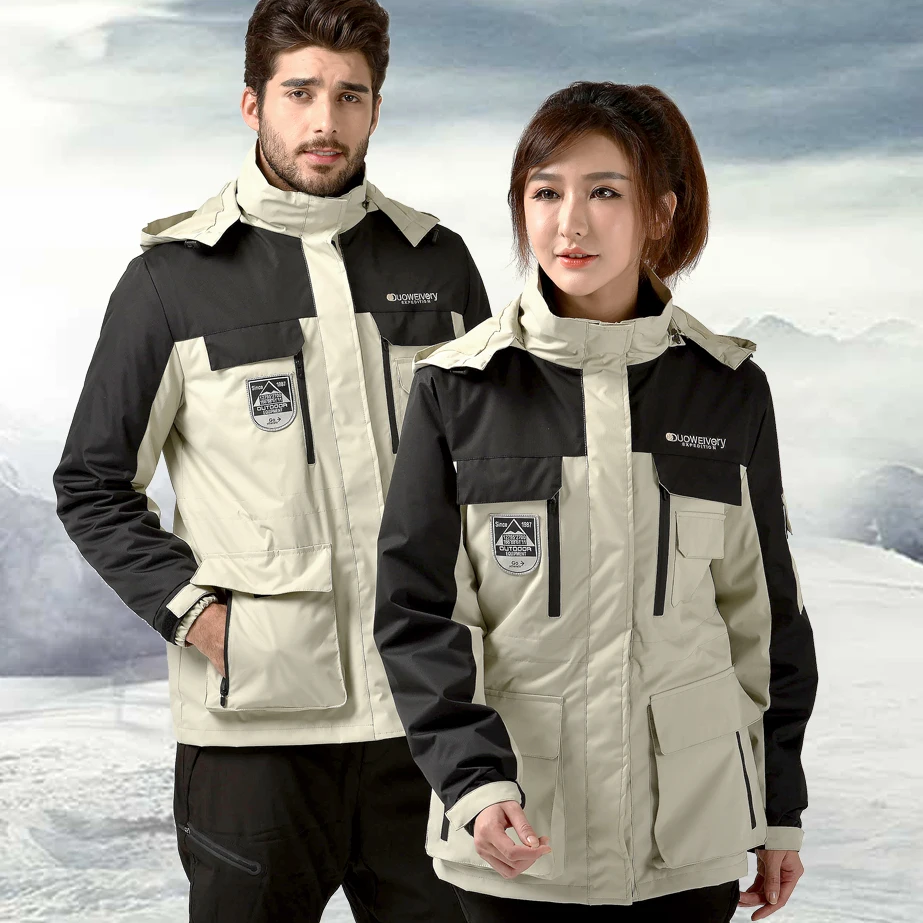 Ropa de carga al aire libre Hombre tres en uno mujer otouno Invierno Twinset amantes cortavientos chaqueta de esquie mantener cali