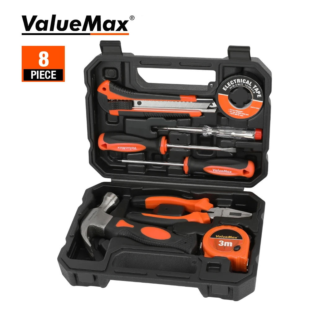 ValueMax 8PC Home Tool Set Simple Home Repair Tool Set With Screwdriver Test Pen Plier Knife Portable Tool Box