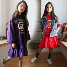 Платье для девочек-подростков асимметричное платье для девочек весенние платья с капюшоном и длинными рукавами для подростков осенняя одежда с оборками для детей от 4 до 15 лет CA741