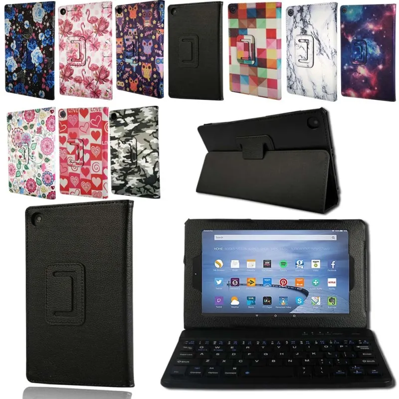 Кожаный чехол-подставка для планшета с клавиатурой и Bluetooth Amazon Fire HD 8 (6 7 поколения