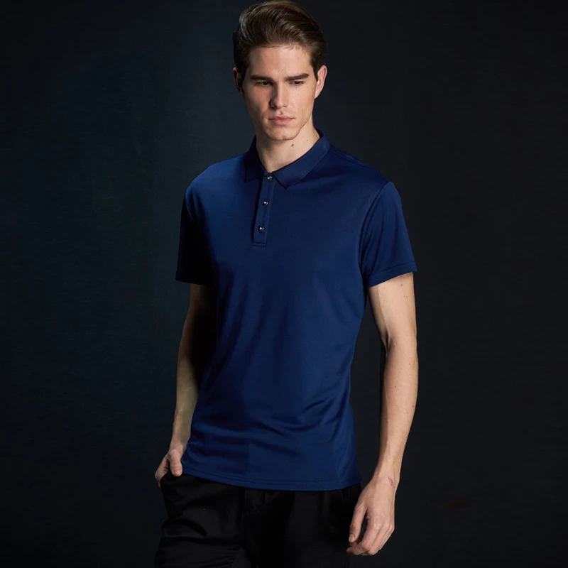 Navy blue Быстросохнущая дышащая не скатывающаяся Мужская футболка с отложным воротником, мужская повседневная футболка с коротким рукавом для занятий спортом на открытом воздухе - Цвет: Navy blue