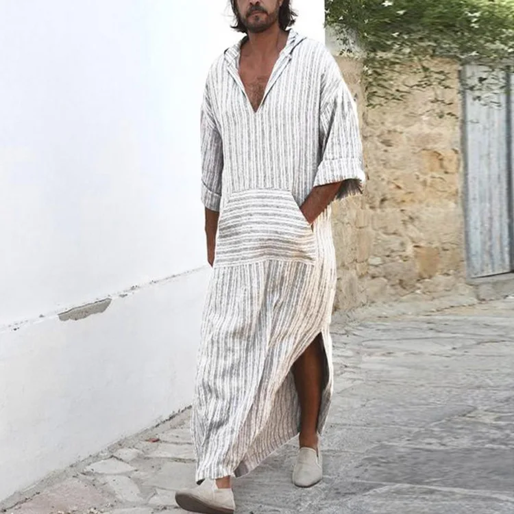 

2020 spring and summer new large size men's cotton and linen pockets yarn-dyed loose long shirt windbreaker