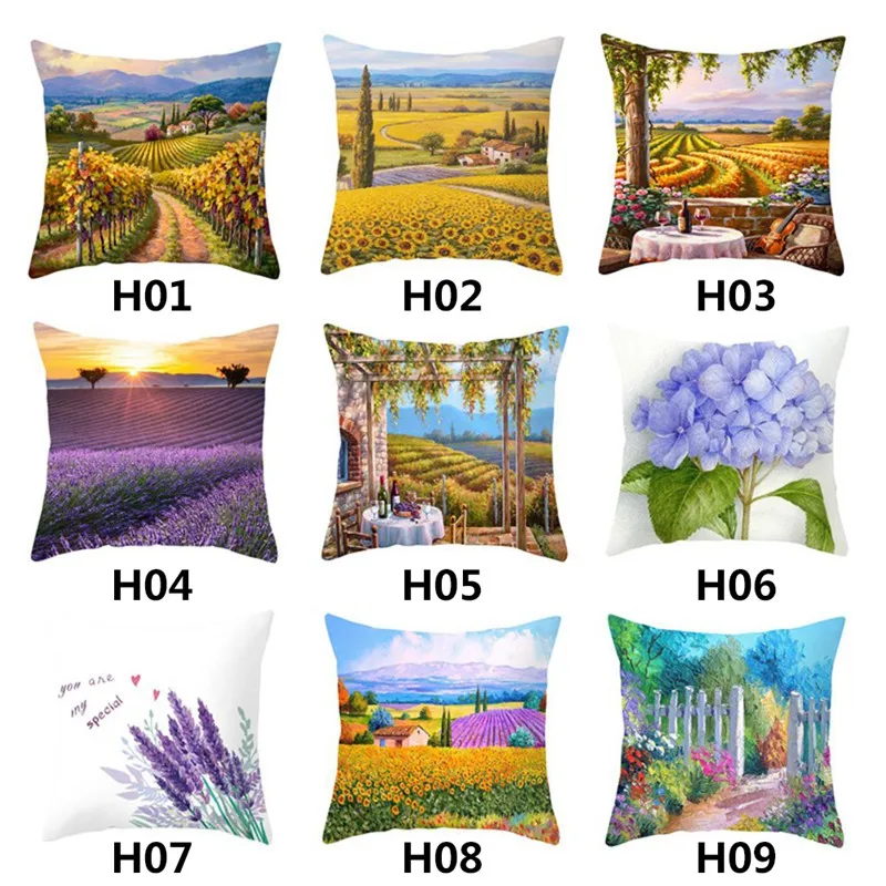 

1 Pcs Lavender Pattern Peach Skin Throw Pillow Country Farmhouse Style Cushion Cover Car Home Sofa Bed Decorative Pillowcase