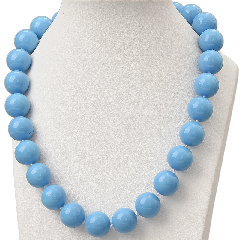 

Wholesale Round Blue Beads Chain 14mm Size For Diy Synthetic Glass Pearl Necklace 18inch For Ladies Party Gifts H826