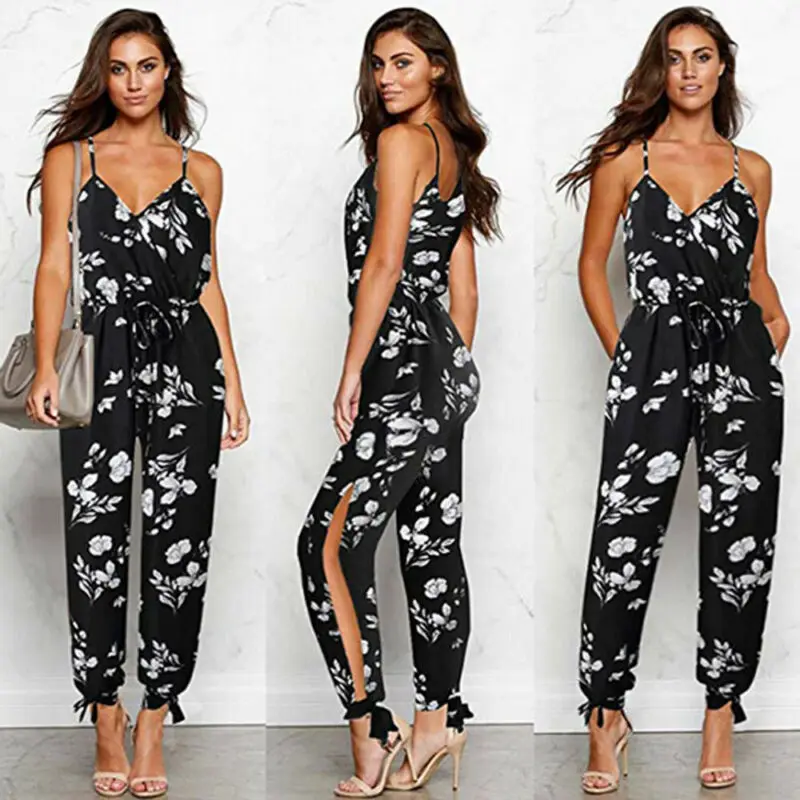 

Hot Women Sleeveless Casual and Loose Floral Thin and Breathable Baggy Trousers Overalls Romper Long Jumpsuits