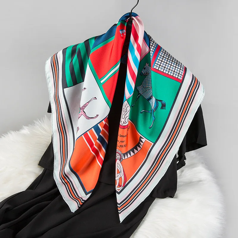 Роскошный Шелковый головной шарф с животным принтом для женщин, квадратные шали и обертывания, модные шарфы для женщин, 90*90 см