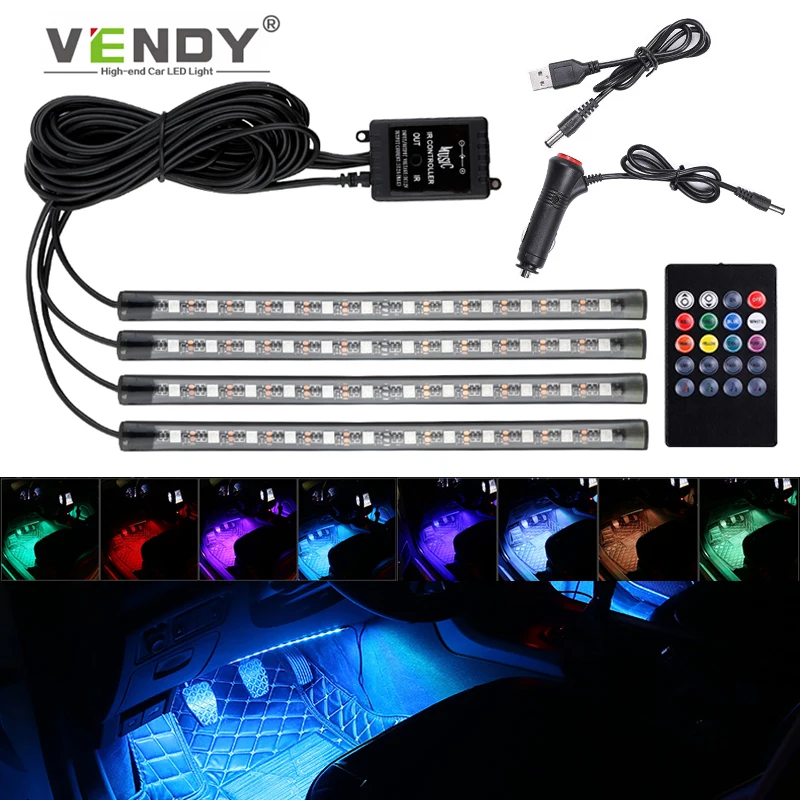 Auto LED RGB Interior Atmosphere Strip Light Decorative Foot Lamp With USB Wireless Remote Music Control Multiple Modes For Car led strip lights led car lights led lights led atmosphere lamp led light strip led car decorative lights led car decoration lamp car ambient lights led atmosphere lighting led interior lights