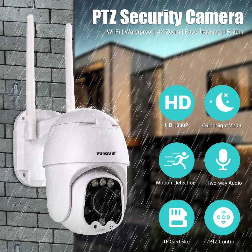 1080P WiFi ip-камера 4X Zoom с автоматическим отслеживанием лица PTZ двухстороннее аудио цветное ночное видение Водонепроницаемая наружная система видеонаблюдения