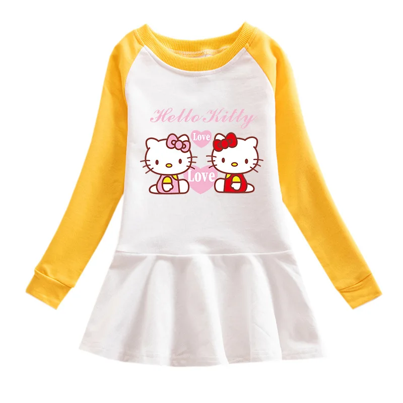 

Hello Kitty New Children's Double Color Sweater Skirt Girls Simple Cartoon Cotton Sweater Dress Baby Long Sleeve Ruffle Skirt