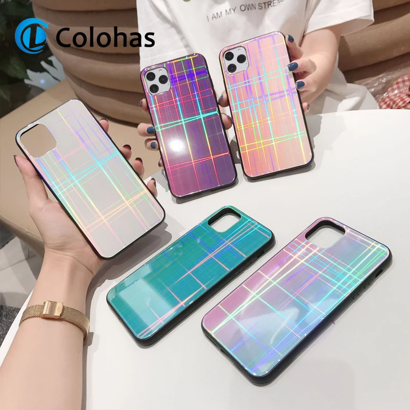 

Fashion Gradient Rainbow Laser Tempered Glass Case For iphone 11 Pro Max XR X 8 7 6 6S Plus XS Max Case Luxury Phone Coque Cover