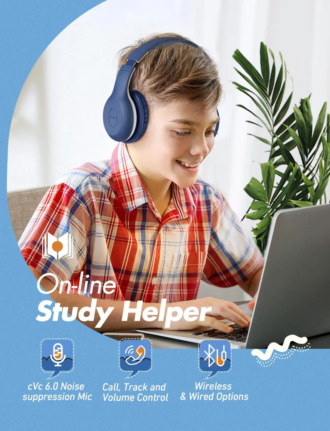Mpow CH6 Plus Kids Headphones Wireless Bluetooth 5 0 Foldable Over ear Headset with Mic 16H Playing time for Kids Teens Study