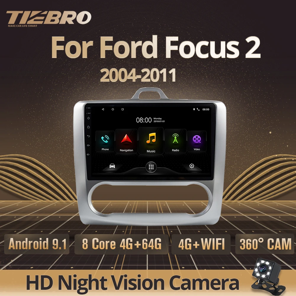 TIEBRO 2din Android 9.0 Car Radio For Ford Focus EXI MT 2 3 Mk2 2004 2005 2006 2007-2011 2Din Dvd Player GPS Multimedia Player