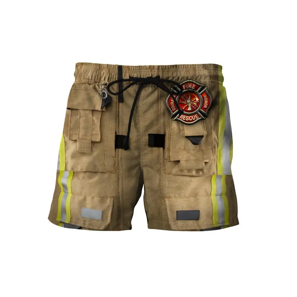 Brave Firefighter 3D All Over Printed  Mens Shorts Unisex Streetwear Shorts Summer Beach Polyester Casual Shorts DK-25