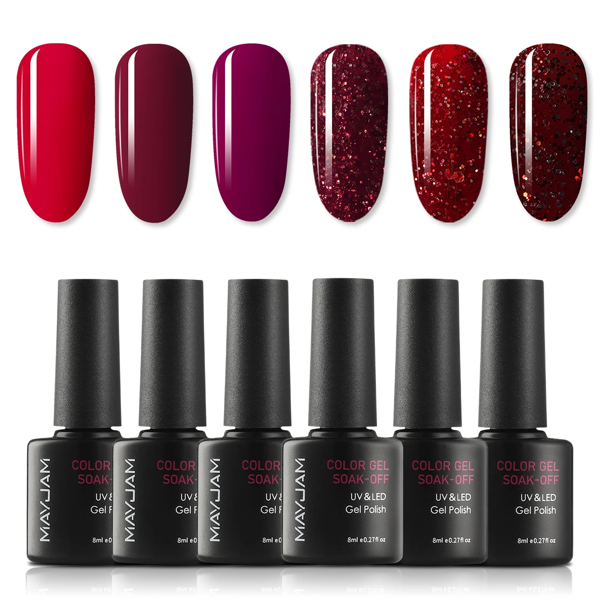 

MAYJAM 8ml Nail Gel Polish Red Color Series Gel Lacquer DIY Nails Design Long Lasting Gel Polish Glitter Nail Art Decoration