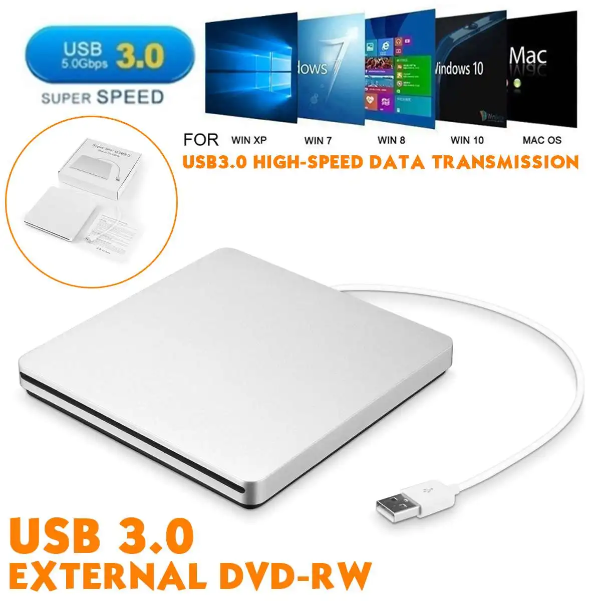USB 3,0 тонкий внешний DVD RW CD записывающий привод, устройство для чтения оптических приводов, DVD-устройство для ноутбука, ПК
