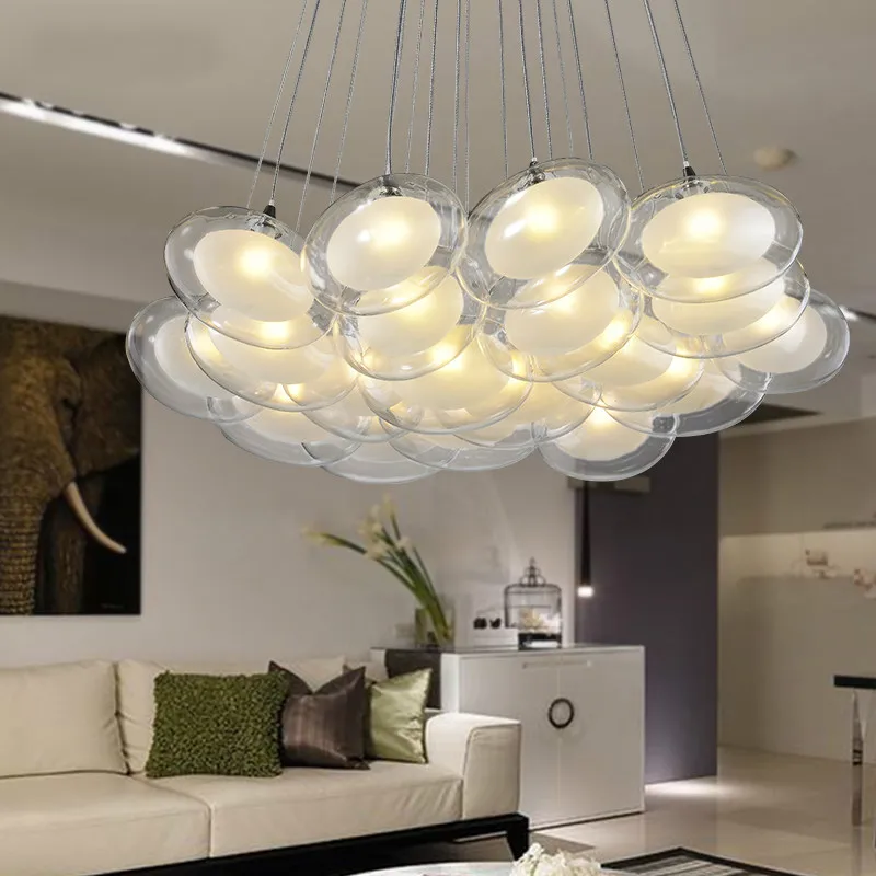 

glass ball pendant light Post modern swan egg ellipse fixture home deco creative DIY double-deck glass G4 LED bulb pendant lam