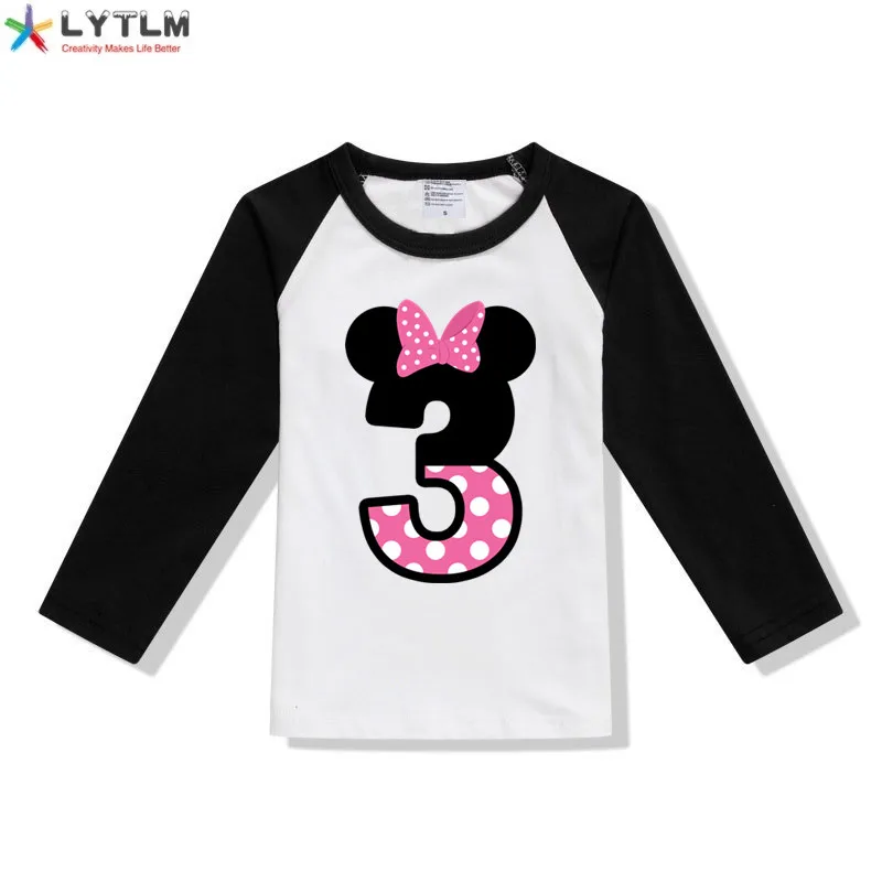 LYTLM рубашки для маленьких девочек топы для девочек 5-9 лет, футболка с длинными рукавами и рисунком детская одежда с дизайном «Микки», Детская футболка Anniversaire Enfant - Цвет: CX Raglan Black