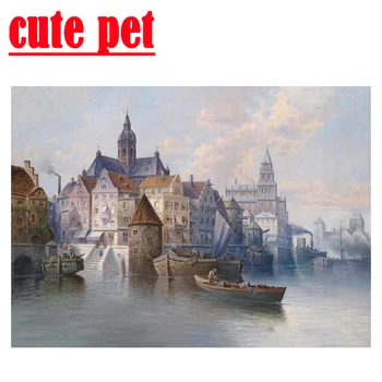 

diy European retro architecture No Frame Decorative painting 3D5D diamond painting square drill round diamond Mosaic embroidery