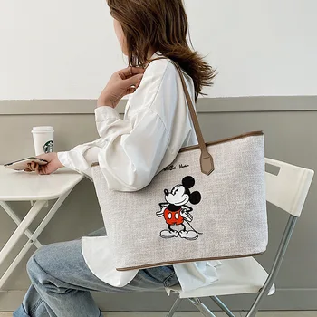 

Canvas Tote Bag Mickey Minni Eco Shopping Bag Daily Use Handbag Large Capacity Plaid Canvas Tote for Women Female Shopper Bag