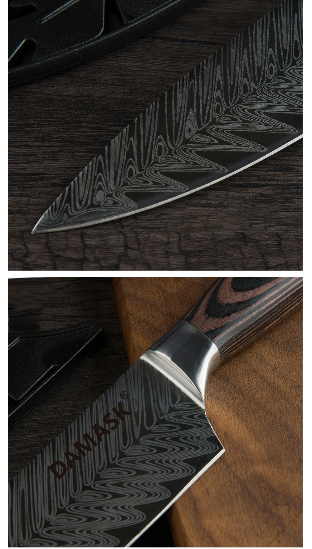 Дамасские высококачественные кухонные ножи с цветной деревянной ручкой, нож для нарезки Santoku, острый край, нож для повара из нержавеющей стали