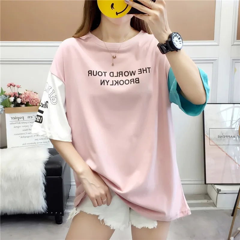 

Women Summer Tee Oversize Letter Print Half Sleeve Casual Tshirt Ladies T-shirt Streetwear Tee