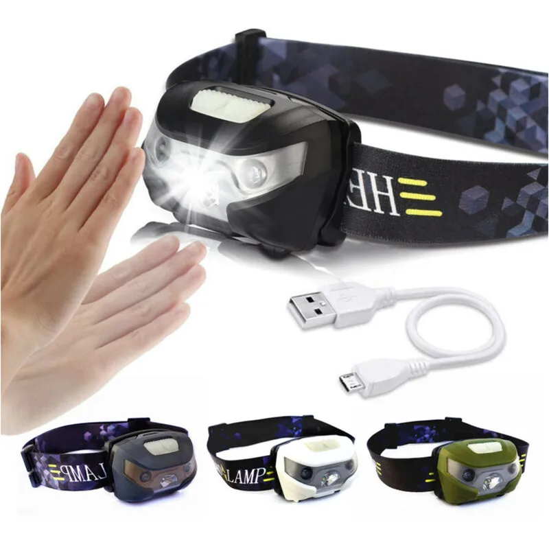 

Headlamp USB Sensor Head Light Torch Headlamp Headlight Lamp Rechargeable Lumens New Outdoor Hiking Tools Fishing Tool Light