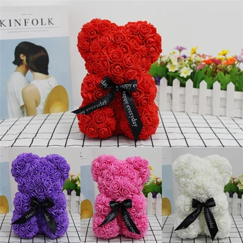 

2020 Valentines Day Gift 25cm Red Rose Teddy Bear Rose Flower Artificial Decoration Christmas Gifts Women Valentines Gift