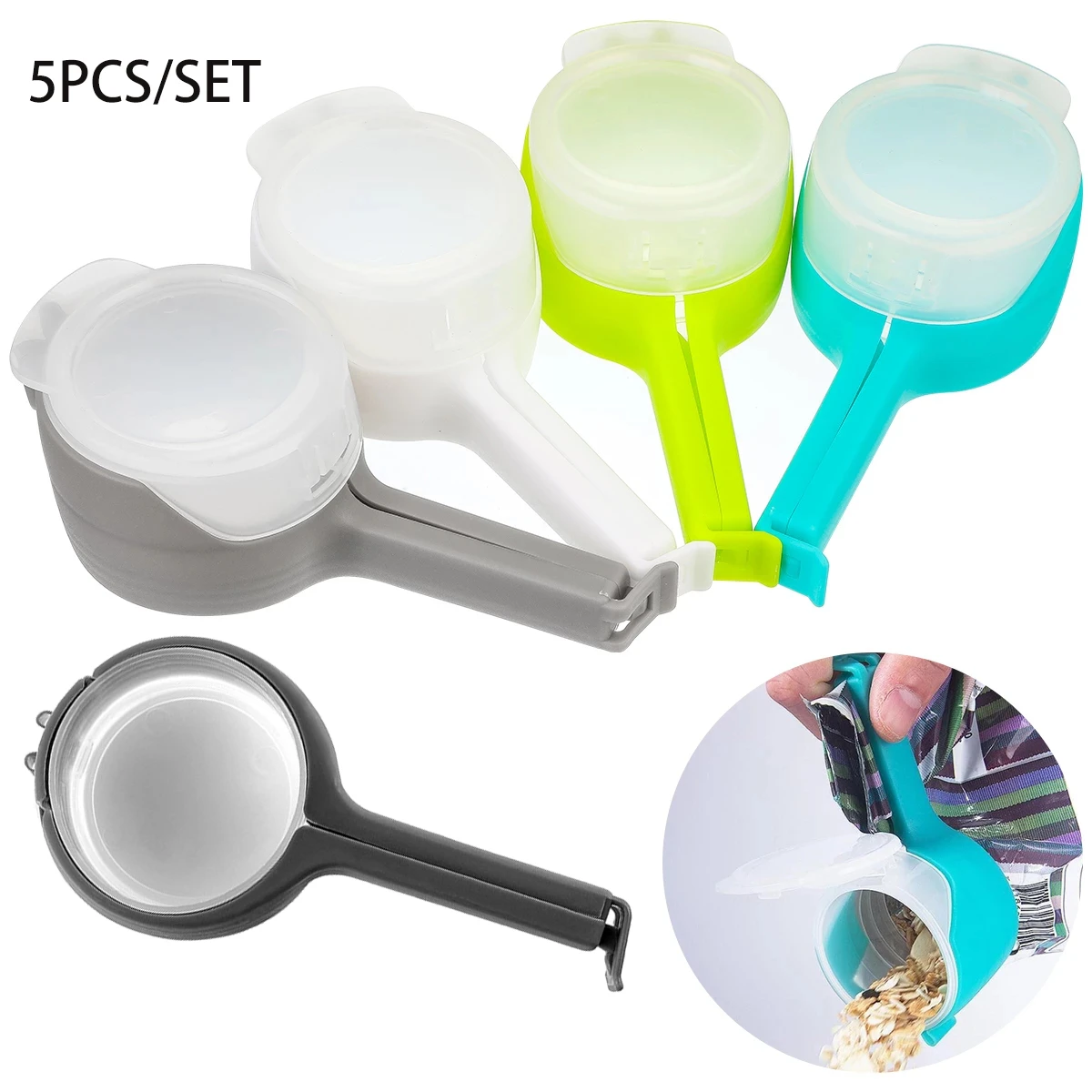 5Pcs/set Plastic Kitchen Storage Food Snack Sealing Bag Clip Sealer Clamp Tools