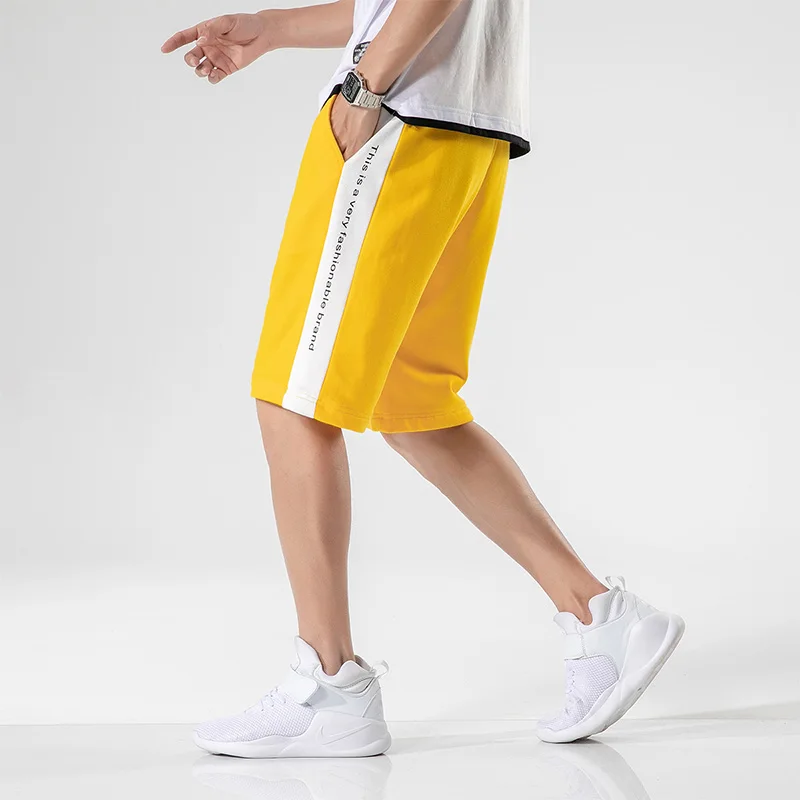 

Summer Loose Cropped Drawstring Shorts For Men Casual Trousers Straight Cotton Pants Short Contrast Printing Short Size M-4Xl