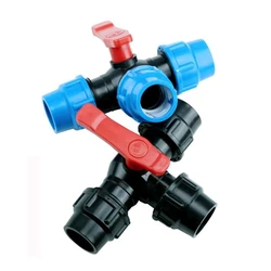 20-63mm Polypropylene Irrigation Ball Valve Plastic Core Handle Tee Type Blue Black Caps Adapter Fitting Connector for PE Pipe