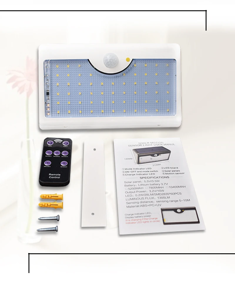 Modos com Controlador de Led à Prova Água da Lâmpada de Energia Solar para Jardim ao ar Mais Novo Solar Ip65 60 5 d' Livre Cerca Parede Quintal Luz 1300lm 8 5 Modos Com Controlador de LED À