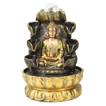 

Desktop Fountain Decoration Buddha Flowing Water Ornament with Light and Ball Decor for Home