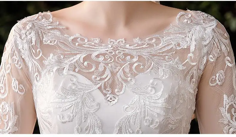 New Sweetheart Three Quarter Elegant Wedding Dress With Sleeve Long Lace Embroidery Train Bridal Gown Plus Size Vestido De Noiva vintage wedding dresses