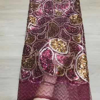 

2019 Newest 3D Flower African Net Lace Fabric With Shiny Sequins Classic Nigerian French Mesh Lace Fabric For Wedding Sewing
