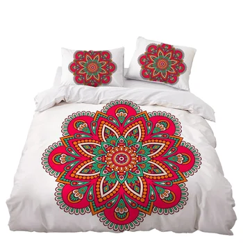 

Red Bohemian Mandala Bedding Set Bedroom Decor White Bedspread Microfiber Hypoallergenic Zipper 1PC Duvet Cover Pillowcase