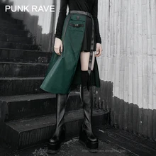 Панк рейв девушка улица мода плиссированные черно-Зеленые Нерегулярные сшивание юбка Панк Высокая талия Красивая Женская юбка