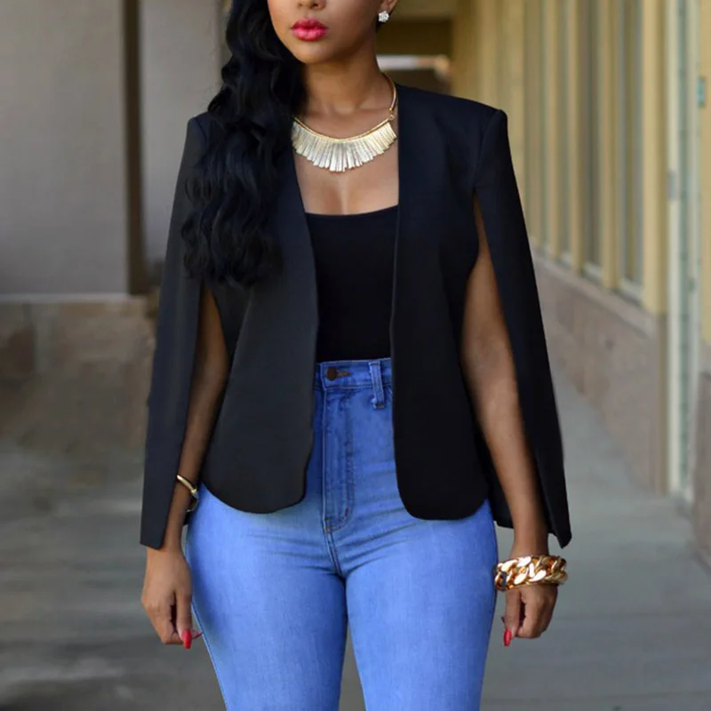 

Women Solid Color Suit Blazer Split Sleeves Short Coat Jacket Outwear JS24