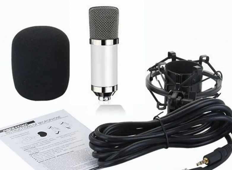 48V фантомный источник питания для конденсаторного микрофона студийное записывающее оборудование с микрофонной подставкой Поп фильтр кабель адаптер - Цвет: White microphone
