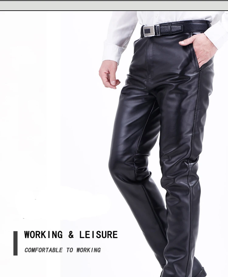 Thoshine Brand Men Winter PU Leather Pants Thick Fleece Heavyweight Male Thermal & Warm Trousers Motorcycle Windproof Waterproof