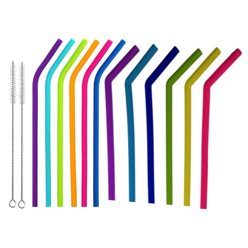 12 шт многоразовые соломинки для питья, силиконовые соломинки для дома, вечерние аксессуары для барной посуды+ 2 щетки для чистки, набор 72XF
