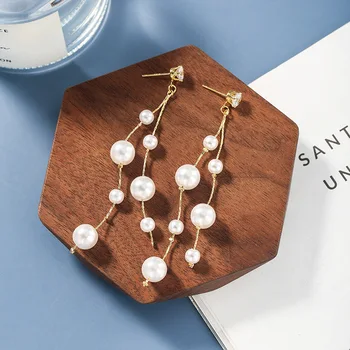 

2020 New fashion Long pearl sweet Women Drop earrings joker elegant temperament shiny crystal Earrings Jewelry