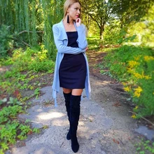 VTOTA/женские ботинки ботфорты черного цвета пикантные женские осенние сапоги до бедра сапоги с острым носком и боковой молнией; Botas Mujer; размер 43