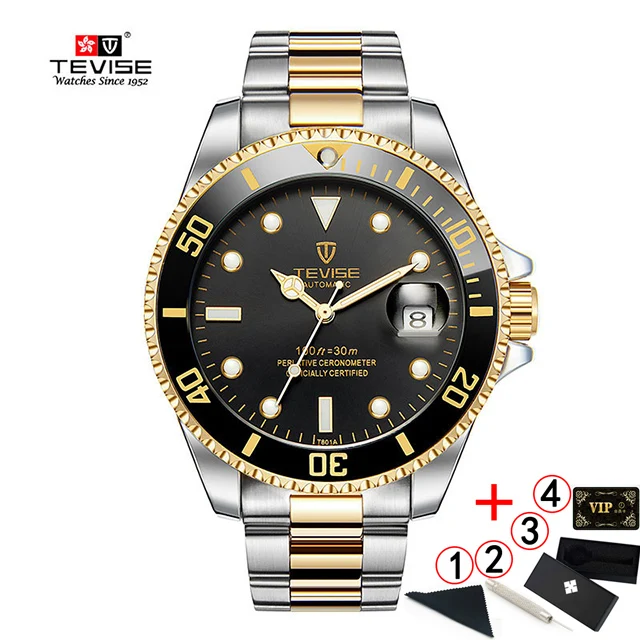 6-black-gold-slv-box Роскошные брендовые автоматические механические часы TEVISE, водонепроницаемые мужские часы, мужские наручные часы с автоматическим заводом, мужские часы - Цвет: 6-black-gold-slv-box